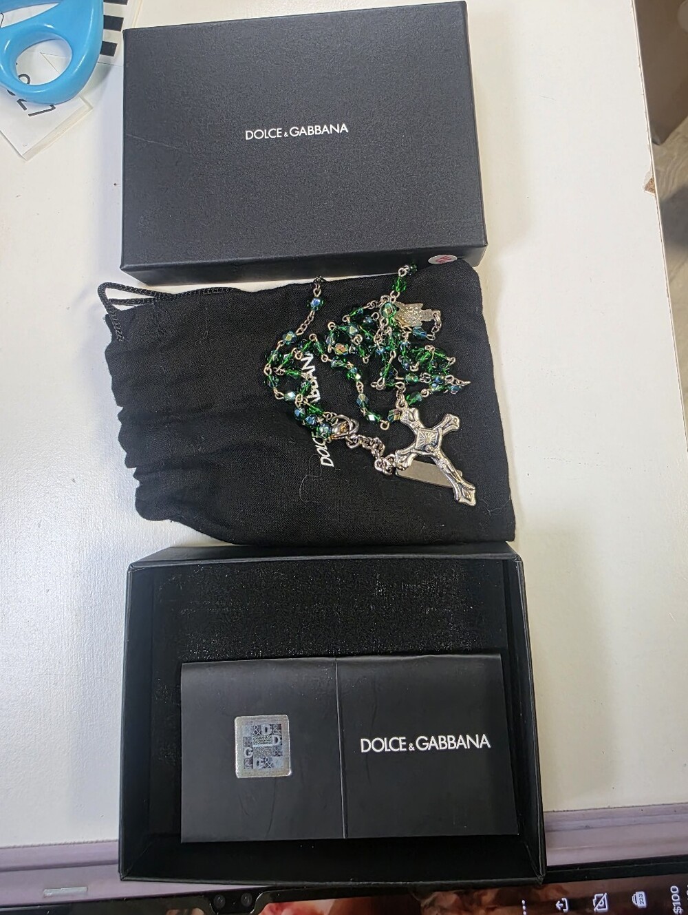 Dolce & Gabbana Green and Silver Rosary Pendant Necklace